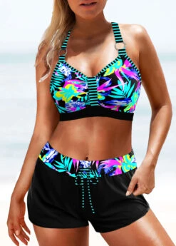 Mid Waisted Tropical Plants Print Patchwork Bikini Set 7 Mid Waisted Tropical Plants Print Patchwork Bikini Set -Rosewe Swimwear Store 333500 P 1683526867963