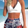High Waisted Flag Print Patchwork Navy Bikini Set -Rosewe Swimwear Store 333508 P 1683630540377