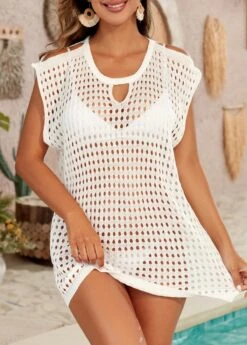 Cut Out Design White Hole Cover Up 13 Cut Out Design White Hole Cover Up -Rosewe Swimwear Store 333563 P 16847357612415