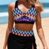 Mid Waisted Chevron Print Bowknot Black Bikini Set -Rosewe Swimwear Store 333760 P 1683705100150