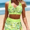 Mid Waisted Paisley Print Criss Cross Bikini Set -Rosewe Swimwear Store 334893 P 1684996976214