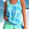 Mid Waisted Leaf Print Bowknot Tankini Set -Rosewe Swimwear Store 335364 P 1685533628298