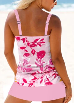 Mid Waisted Leaf Print Circular Ring Tankini Set 6 Mid Waisted Leaf Print Circular Ring Tankini Set -Rosewe Swimwear Store 335432 P 1685599966750