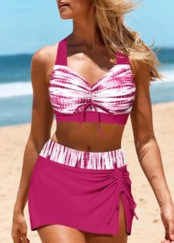 Bowknot Mid Waisted Tie Dye Print Bikini Set