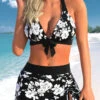 High Waisted Floral Print Drawstring Black Bikini Set -Rosewe Swimwear Store 336097 P 1686305445406