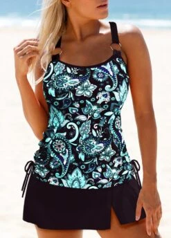 Mid Waisted Paisley Print Circular Ring Tankini Set