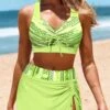 Neon Green Striped Criss Cross Bikini Set -Rosewe Swimwear Store 336351 P 1686727227932