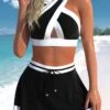 High Waisted Criss Cross Black Bikini Set