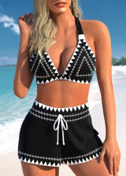 High Waisted African Tribal Print Drawstring Bikini Set