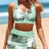 Mid Waisted Tribal Print Criss Cross Bikini Set